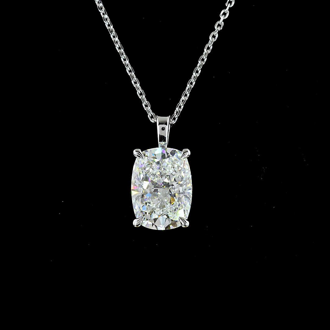 3.02 CT Cushion Brilliant Lab Grown Diamond Solitaire Necklace Pendant 20" (F Color and VS2 Clarity)