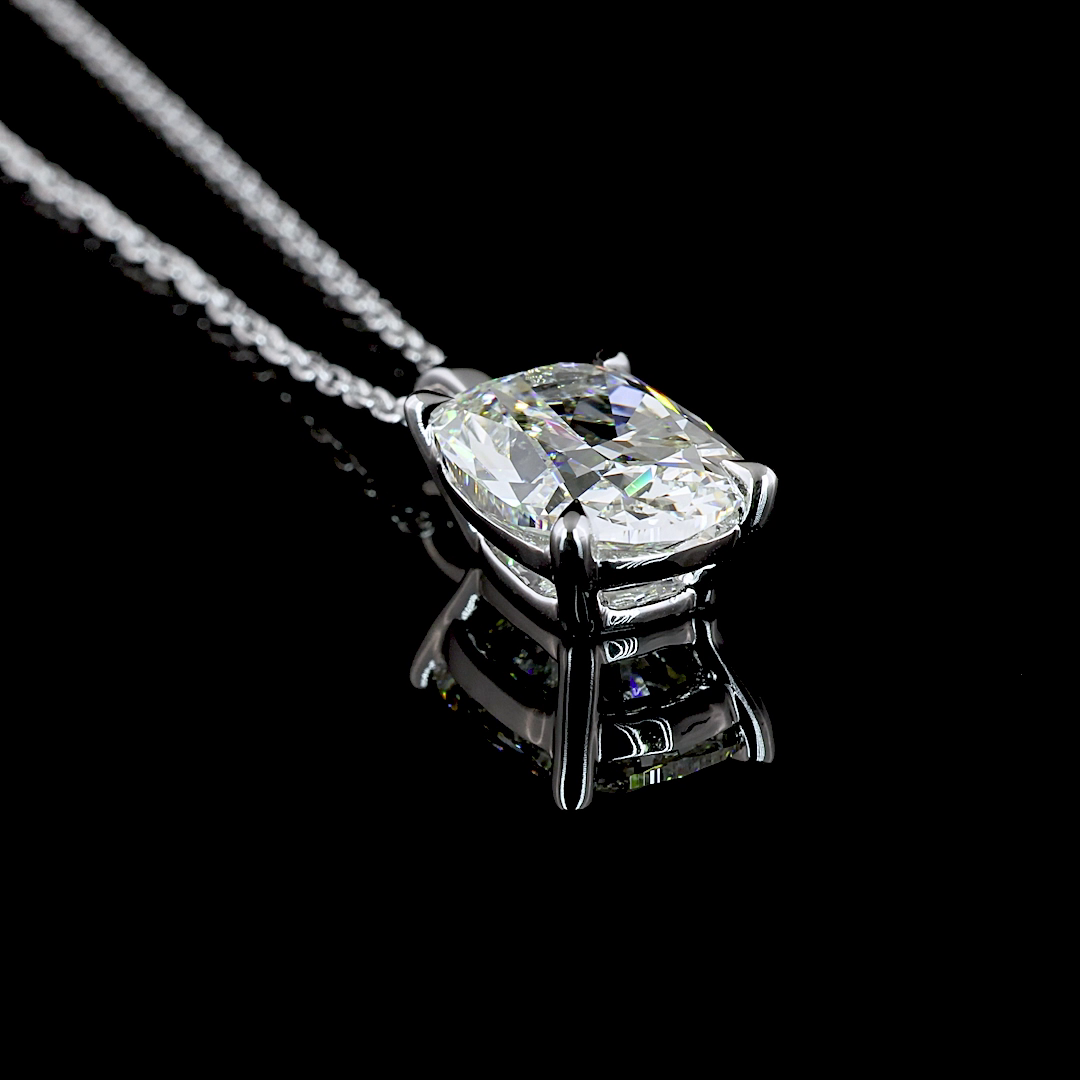 2.79 CT Cushion Brilliant Lab Grown Diamond Solitaire Necklace Pendant (H Color and VVS2 Clarity)