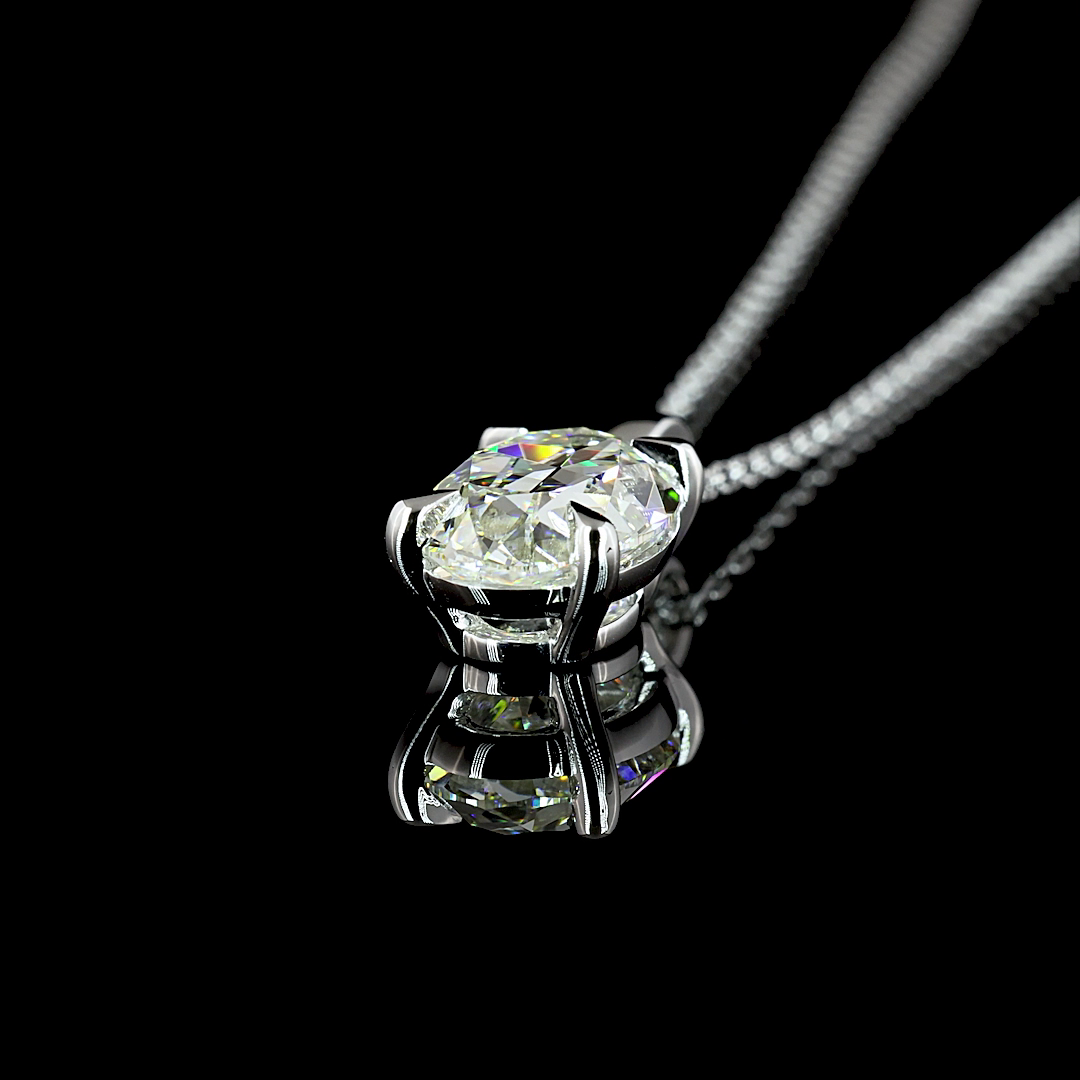 1.83 CT Antique Oval Lab Diamond Solitaire Necklace Pendant 18" 14k White Gold (G Color and VS1 Clarity)