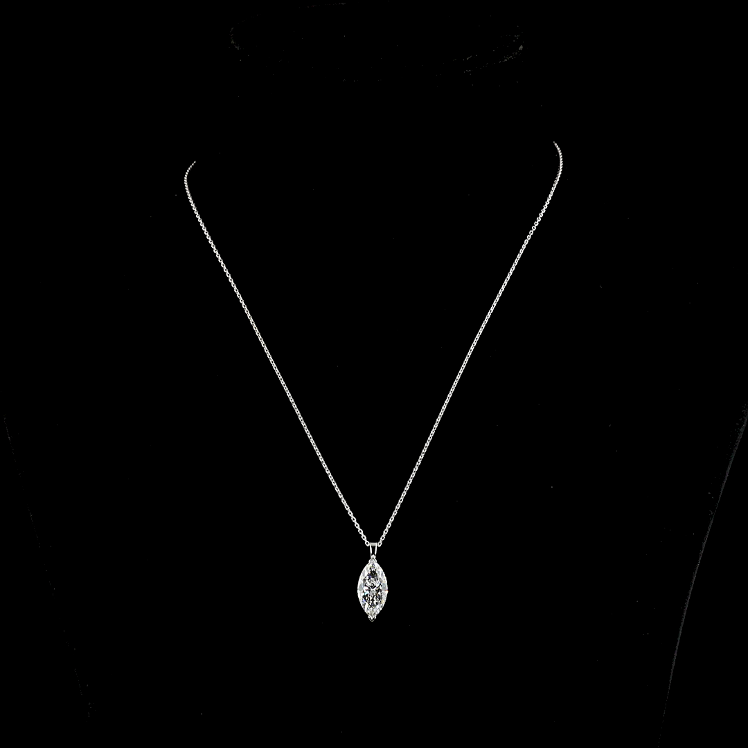 2.71 CT Marquise Lab Diamond Solitaire Necklace Pendant 18" 14k White Gold (E Color and SI1 Clarity)