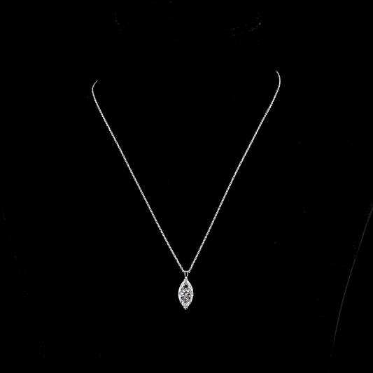 2.71 CT Marquise Lab Diamond Solitaire Necklace Pendant 18" 14k White Gold (E Color and SI1 Clarity)