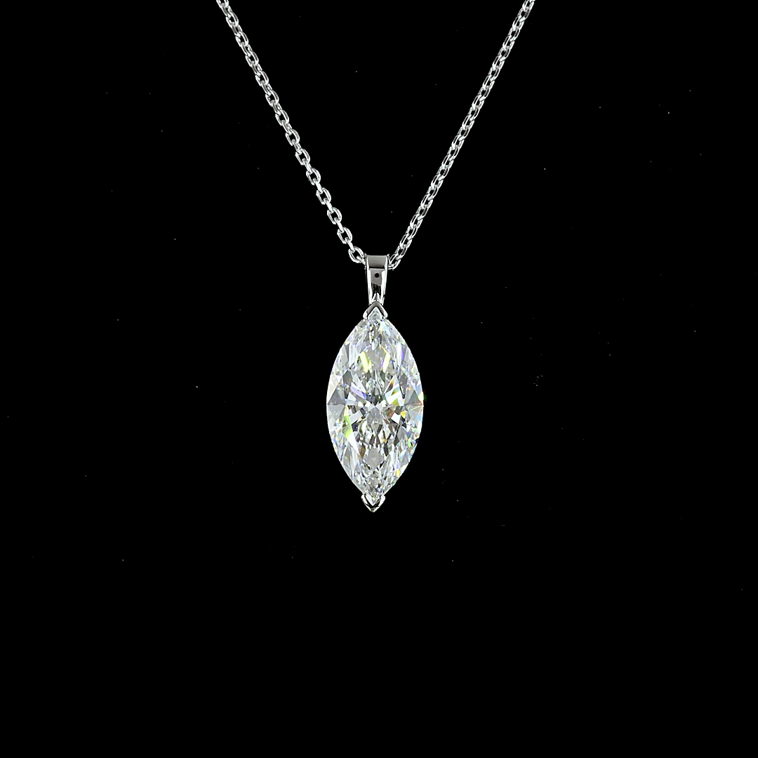 2.71 CT Marquise Lab Diamond Solitaire Necklace Pendant 18" 14k White Gold (E Color and SI1 Clarity)