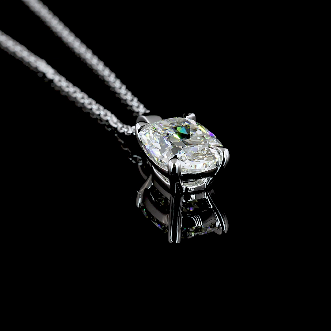 1.54 CT Cushion Brilliant Lab Grown Diamond Solitaire Necklace Pendant 20" (G Color and VS1 Clarity)