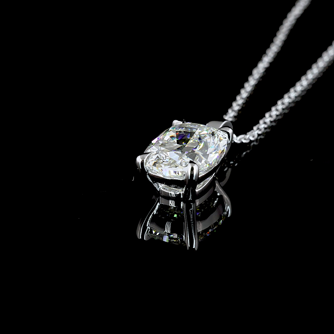 1.54 CT Cushion Brilliant Lab Grown Diamond Solitaire Necklace Pendant 20" (G Color and VS1 Clarity)