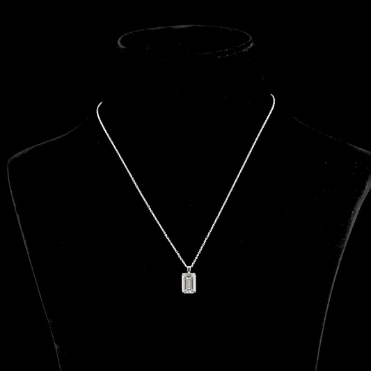 3.52 CT Emerald Lab Diamond Solitaire Necklace Pendant 18" 14k White Gold G Color and VS1 Clarity jewelry-spot-usa