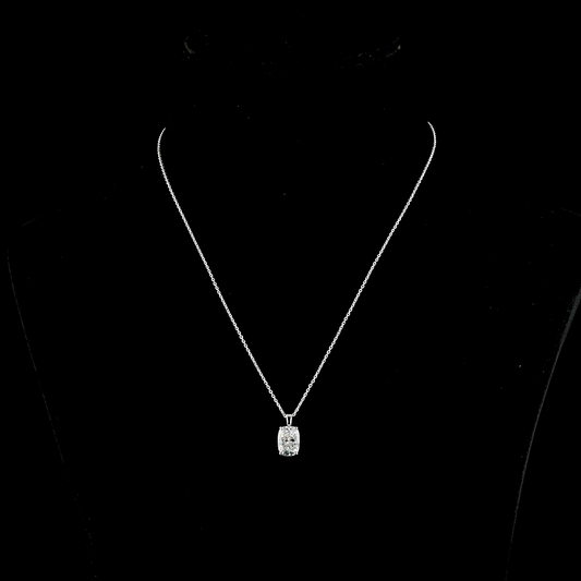 2.50 CT Cushion Brilliant Lab Diamond Solitaire Necklace Pendant 18" 14k White Gold (E/I/H Color and VVS1/VS1 Clarity)