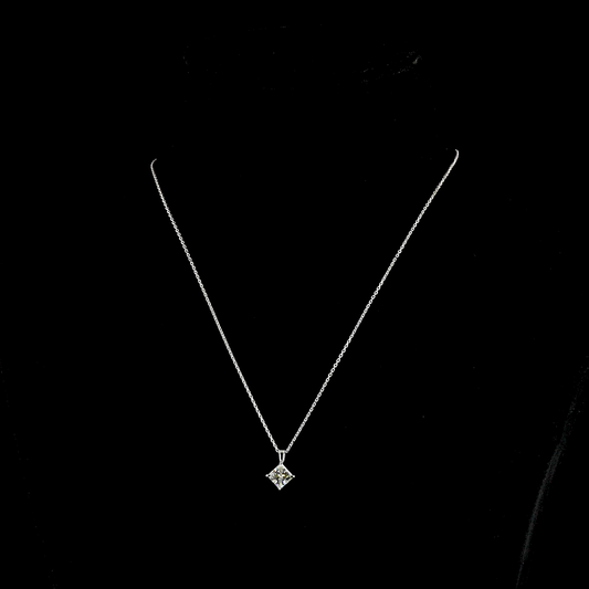 1.31 CT Princess Lab Diamond Solitaire Necklace Pendant 18" 14k White Gold (E Color)