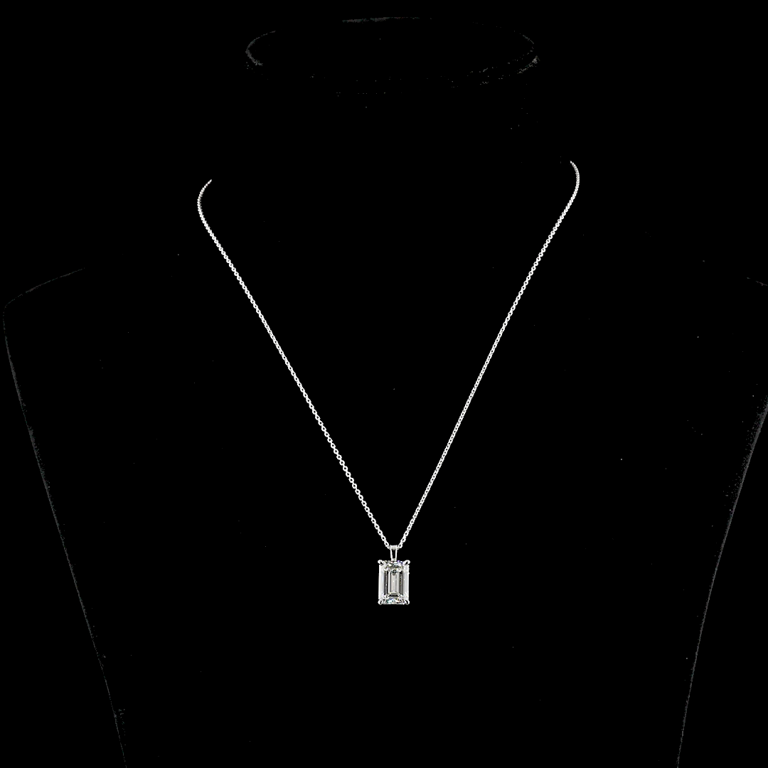 3.92 CT Emerald Lab Diamond Solitaire Necklace Pendant 18" 14k White Gold (G Color and VS1 Clarity)
