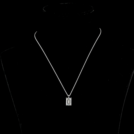 3.92 CT Emerald G VS1 Lab Diamond Solitaire Pendant 18" 14k White Gold