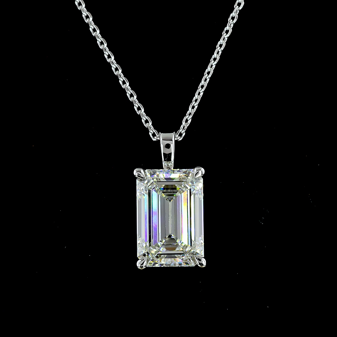 3.92 CT Emerald Lab Diamond Solitaire Necklace Pendant 18" 14k White Gold (G Color and VS1 Clarity)