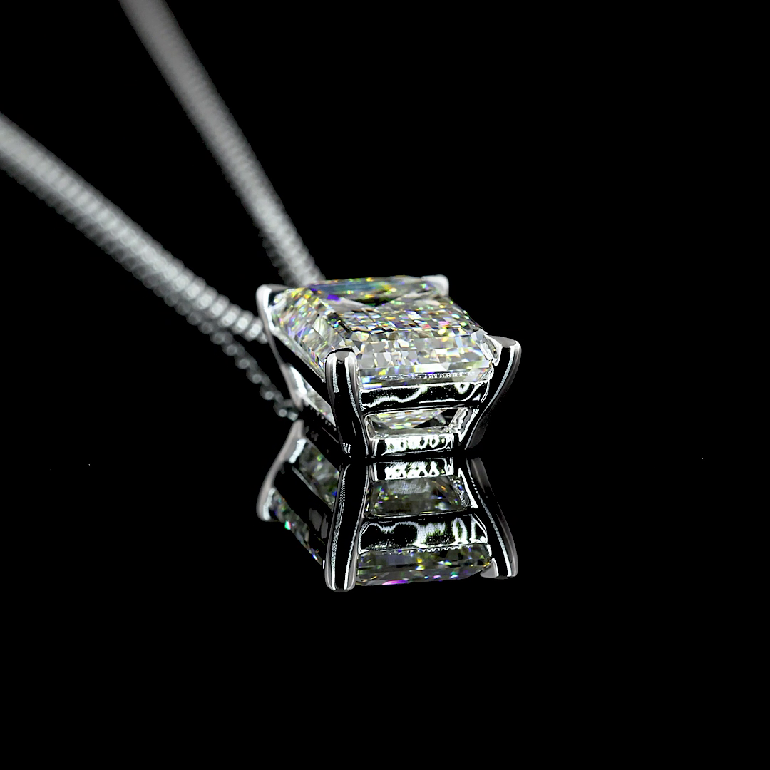 3.92 CT Emerald Lab Diamond Solitaire Necklace Pendant 18" 14k White Gold (G Color and VS1 Clarity)