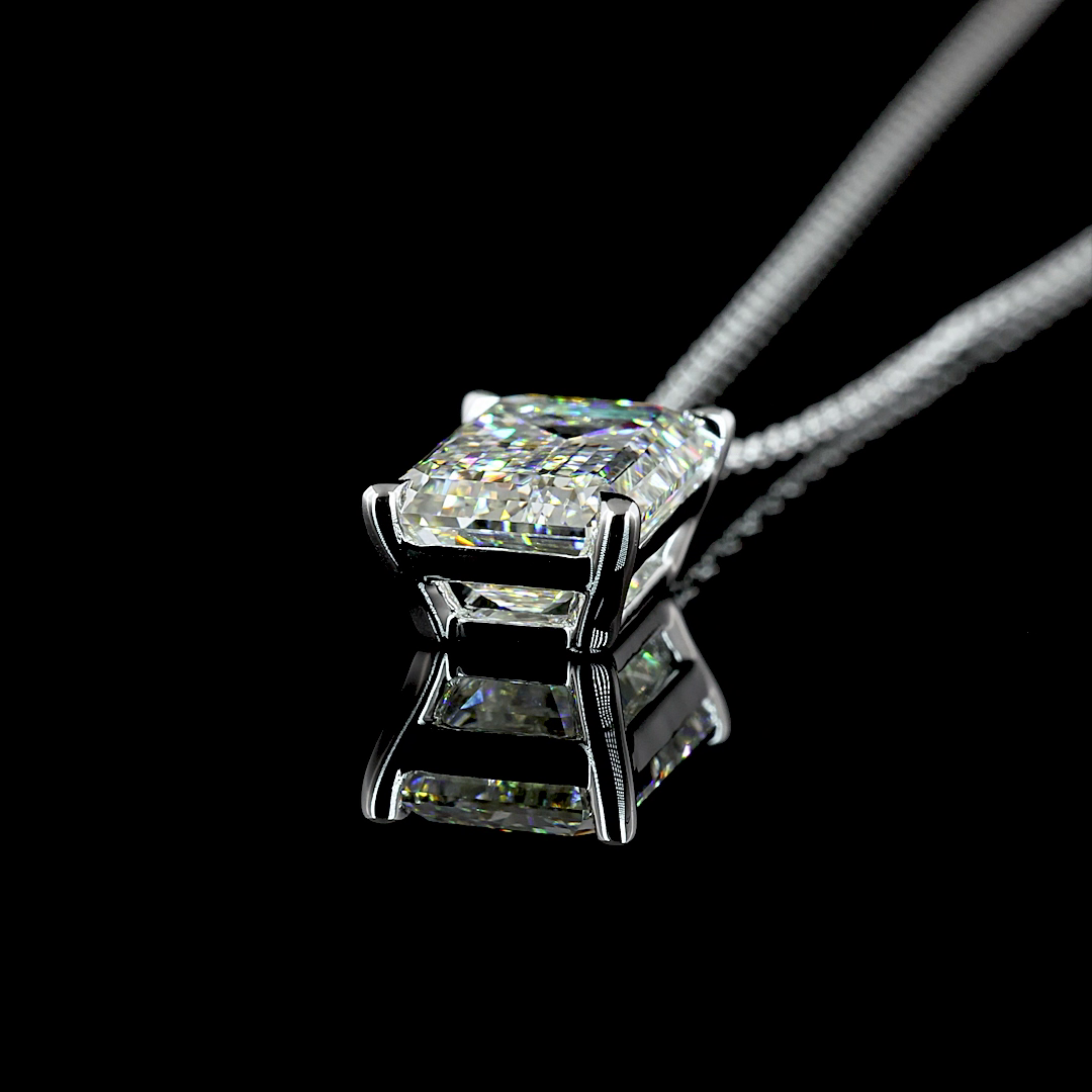 3.92 CT Emerald Lab Diamond Solitaire Necklace Pendant 18" 14k White Gold (G Color and VS1 Clarity)