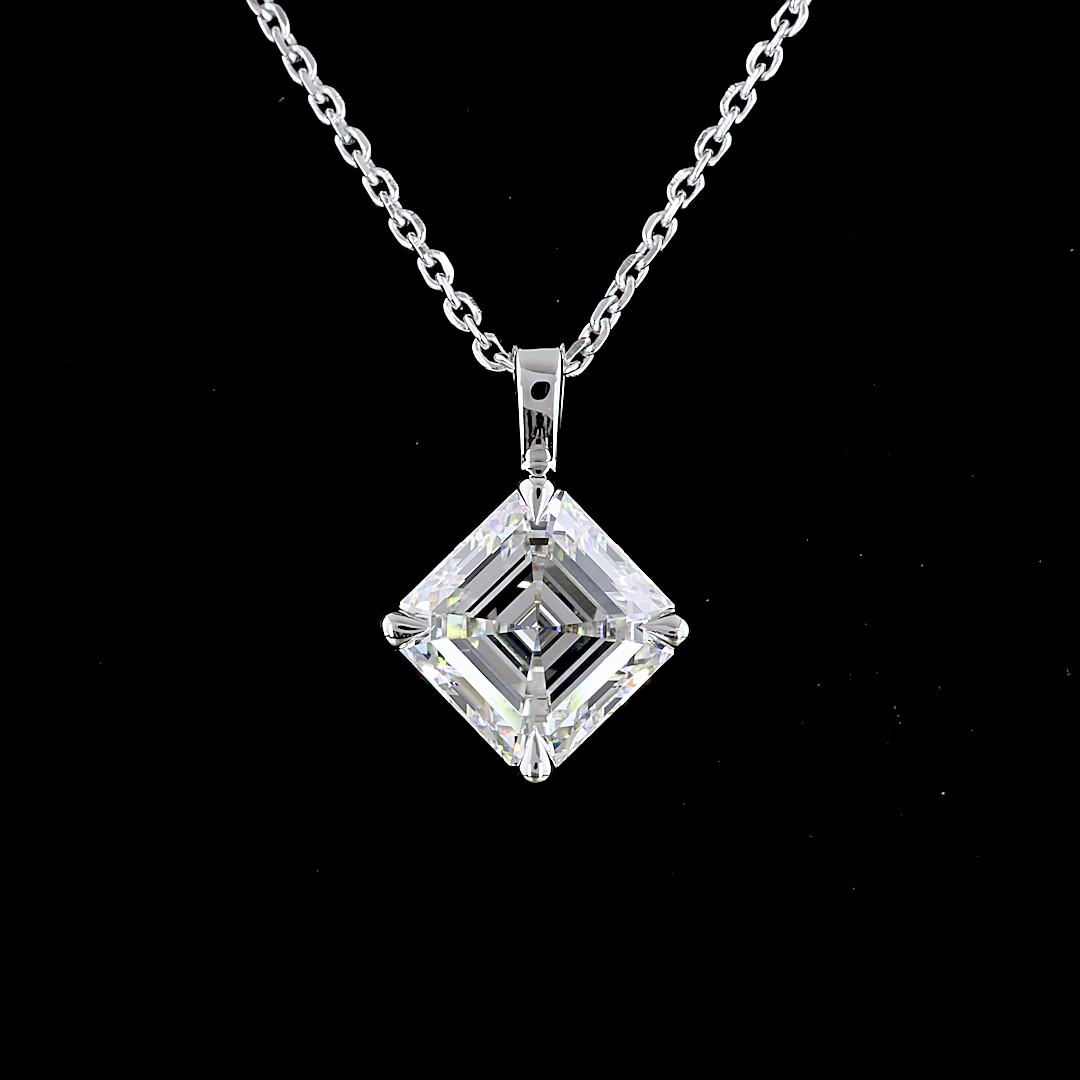 2.00 CT Asscher Lab Diamond Solitaire Necklace Pendant 18" 14k White Gold G Color and VVS2 Clarity jewelry-spot-usa