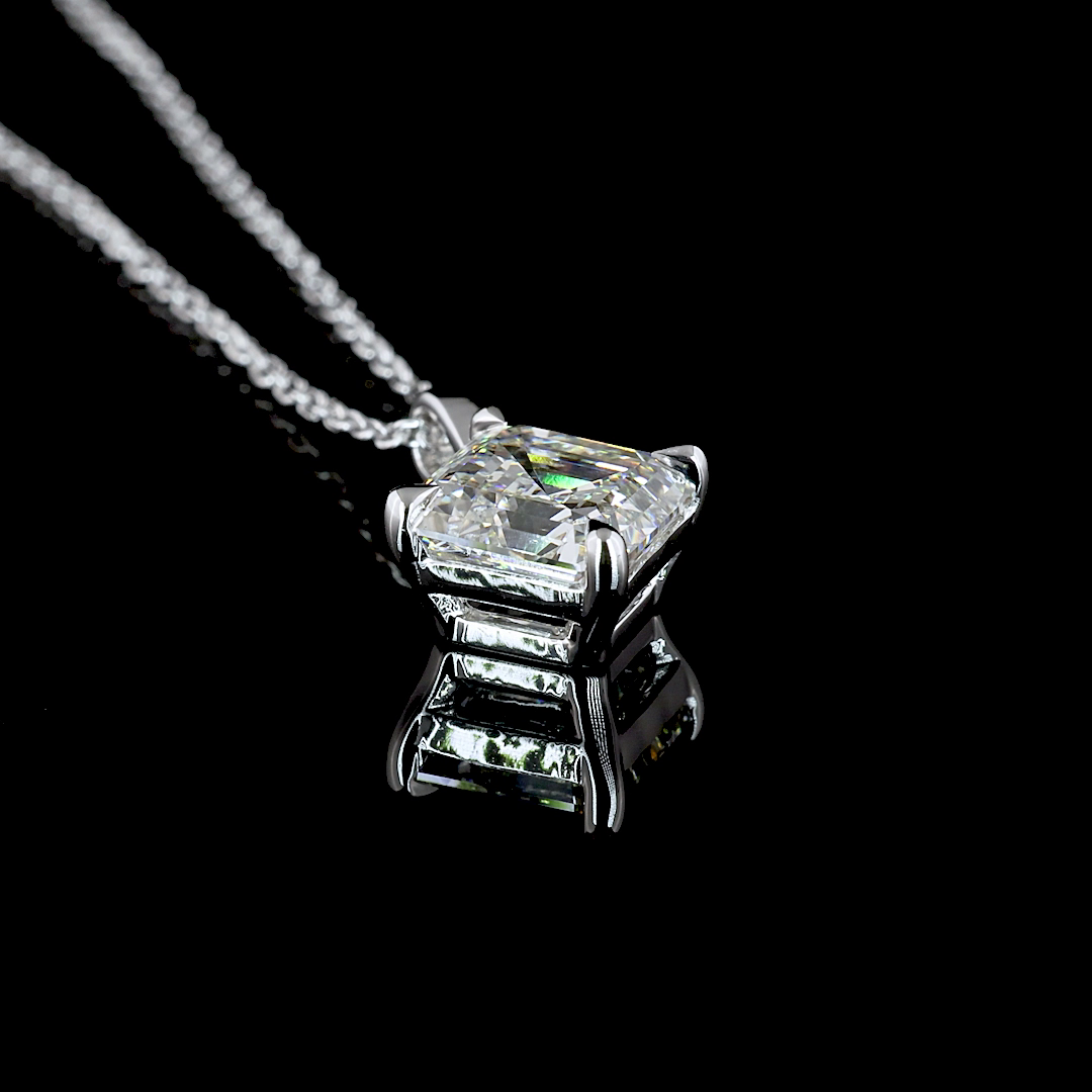 2.00 CT Asscher Lab Diamond Solitaire Necklace Pendant 18" 14k White Gold G Color and VVS2 Clarity jewelry-spot-usa