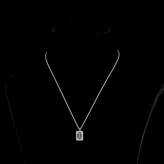5.01 CT Emerald Lab Diamond Solitaire Necklace Pendant 18" 14k White Gold (G Color and VVS2 Clarity)