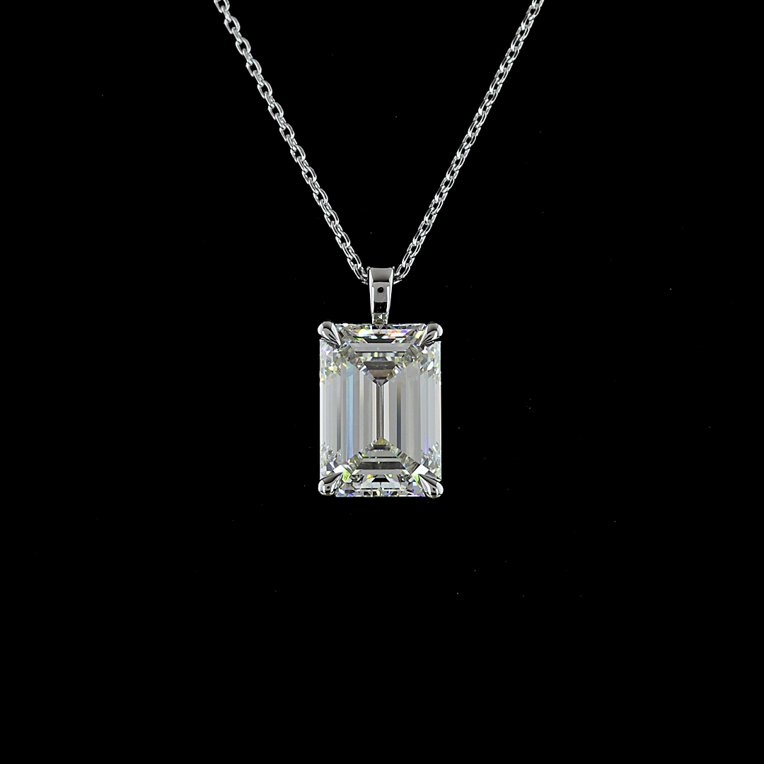 5.01 CT Emerald Lab Diamond Solitaire Necklace Pendant 18" 14k White Gold (G Color and VVS2 Clarity)