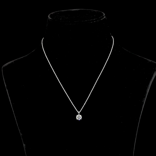 1.28 CT Round D Lab Diamond Solitaire Pendant 18" 14k White Gold