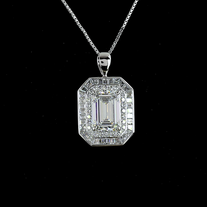 6.57 CTTW MIX Lab Diamond Double Halo Necklace Pendant 18" 9k White Gold - 14k White Gold (F Color and VS1 Clarity)