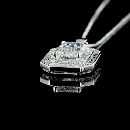 6.57 CTTW MIX Lab Diamond Double Halo Necklace Pendant 18" 9k White Gold - 14k White Gold (F Color and VS1 Clarity)