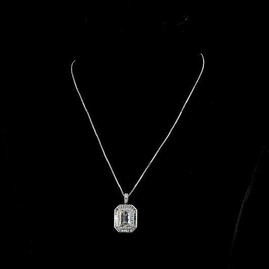 6.90 CTTW MIX Lab Diamond Double Halo Necklace Pendant 18" 9k White Gold - 14k White Gold (E Color and VS1 Clarity)