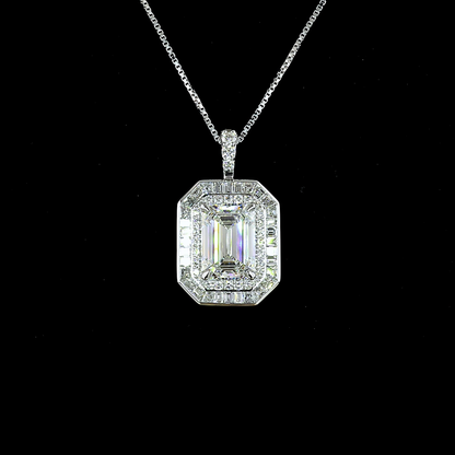 6.90 CTTW MIX Lab Diamond Double Halo Necklace Pendant 18" 9k White Gold - 14k White Gold (E Color and VS1 Clarity)
