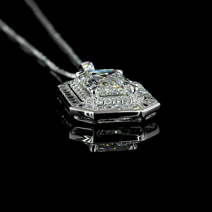 6.90 CTTW MIX Lab Diamond Double Halo Necklace Pendant 18" 9k White Gold - 14k White Gold (E Color and VS1 Clarity)