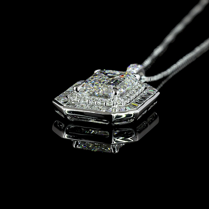 6.90 CTTW MIX Lab Diamond Double Halo Necklace Pendant 18" 9k White Gold - 14k White Gold (E Color and VS1 Clarity)