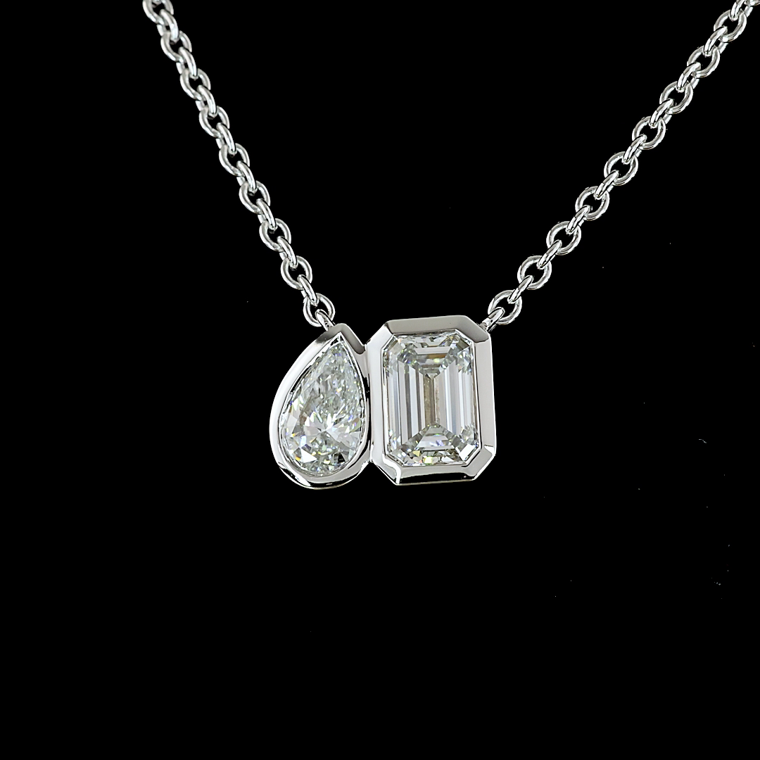 1.58 CTTW Emerald Lab Diamond Toi et Moi Necklace Pendant (D Color and VS1 Clarity)