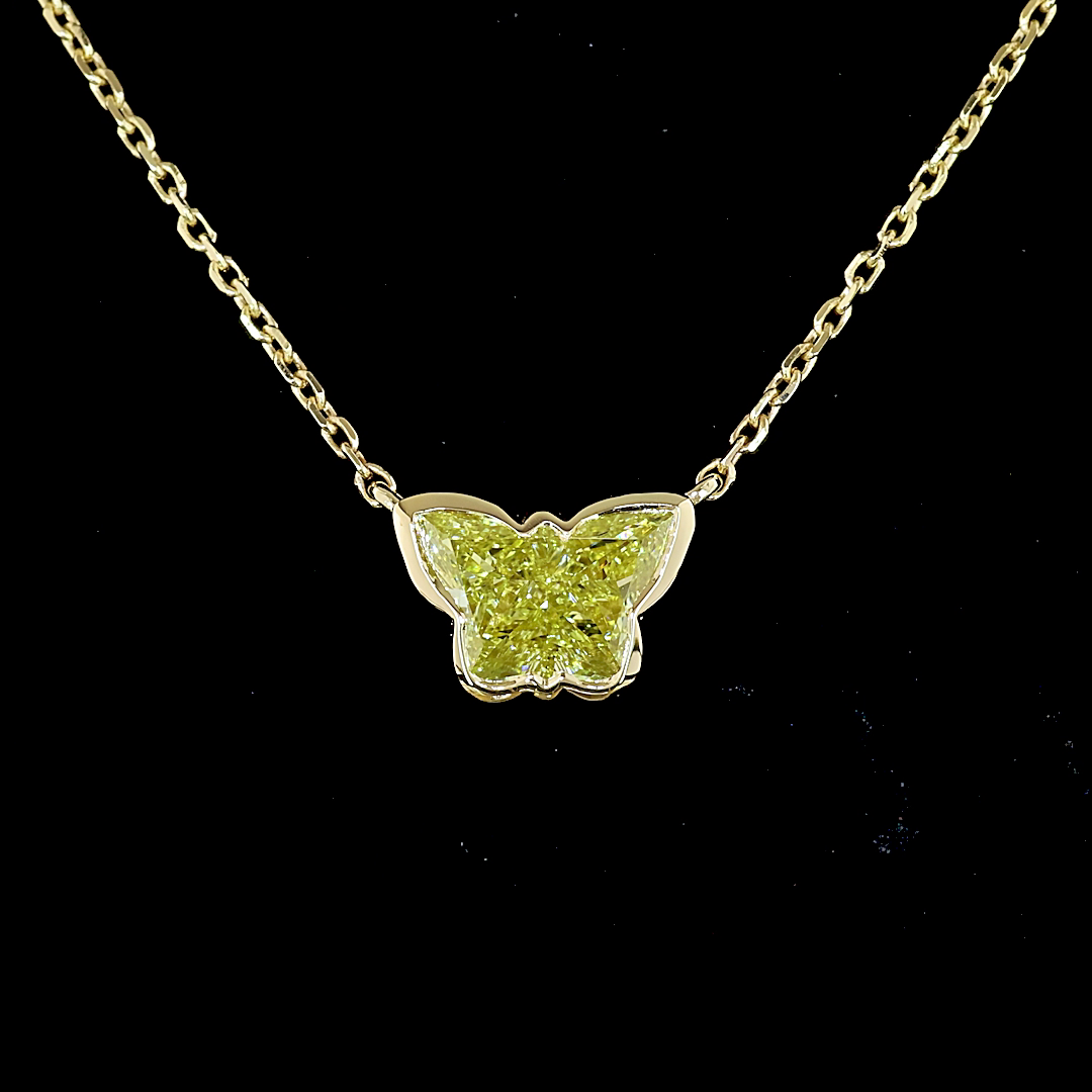 1.18 CT Butterfly Lab Diamond Symbol Necklace Pendant (Fancy Intense Yellow Color and VS2 Clarity)