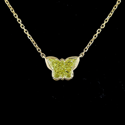 1.18 CT Butterfly Lab Diamond Symbol Necklace Pendant (Fancy Intense Yellow Color and VS2 Clarity)