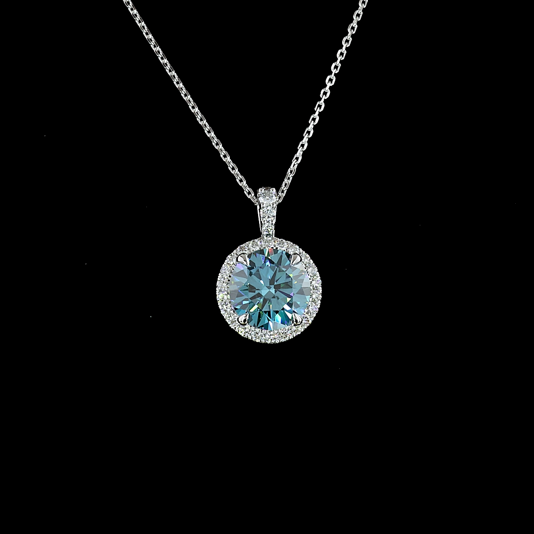 3.39 CTTW Round Lab Diamond Round Necklace Pendant 18" 14k White Gold E Color and VS1 Clarity jewelry-spot-usa