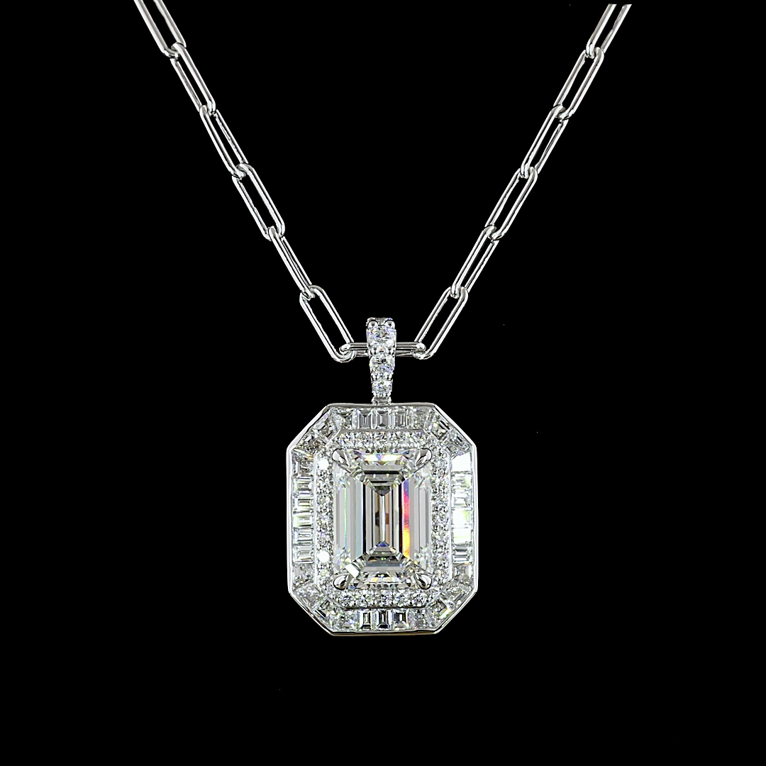 6.78 CTTW MIX Lab Diamond MIX Necklace Pendant 18" 9k White Gold - 14k White Gold F Color and VVS2 Clarity jewelry-spot-usa