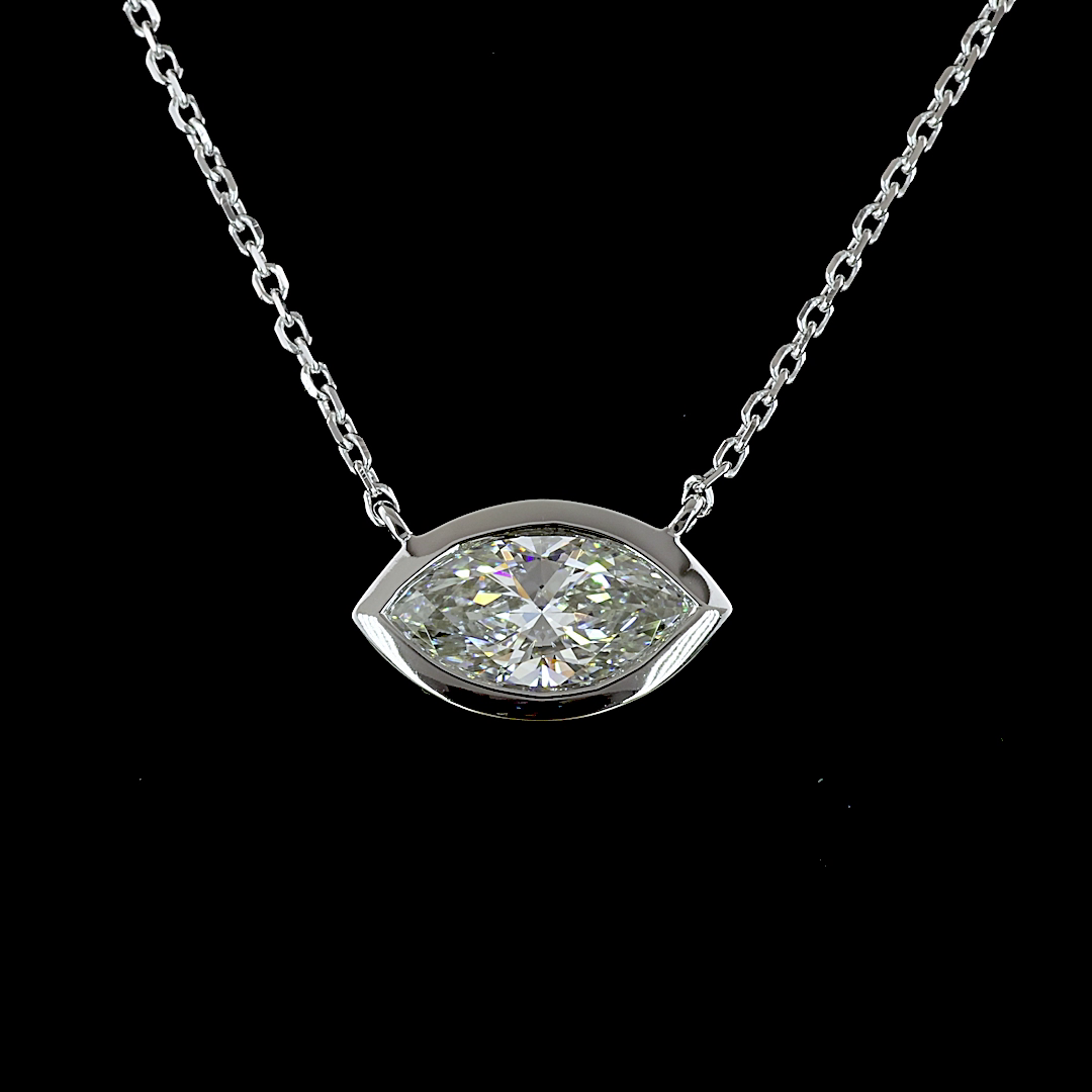 1.02 CT Marquise Lab Grown Diamond Solitaire Necklace Pendant 18" (E Color and VS1 Clarity)