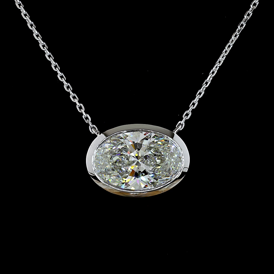 3.06 CT Oval Lab Grown Diamond Solitaire Necklace Pendant 18" (D Color and VS1 Clarity)