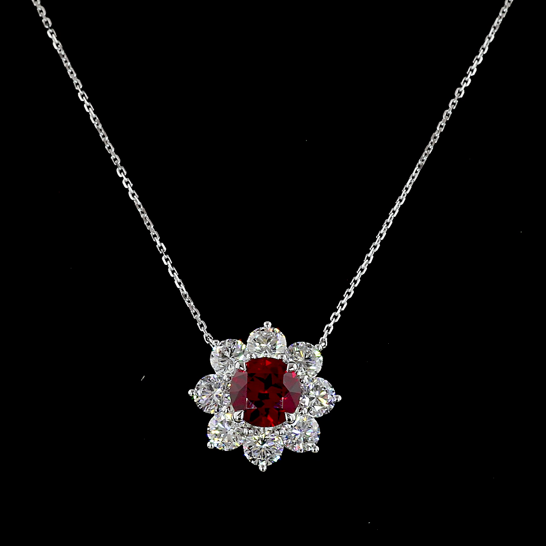 2.90 CTTW Round Lab Diamond Special Necklace Pendant (Rubby Color and VS2 Clarity)