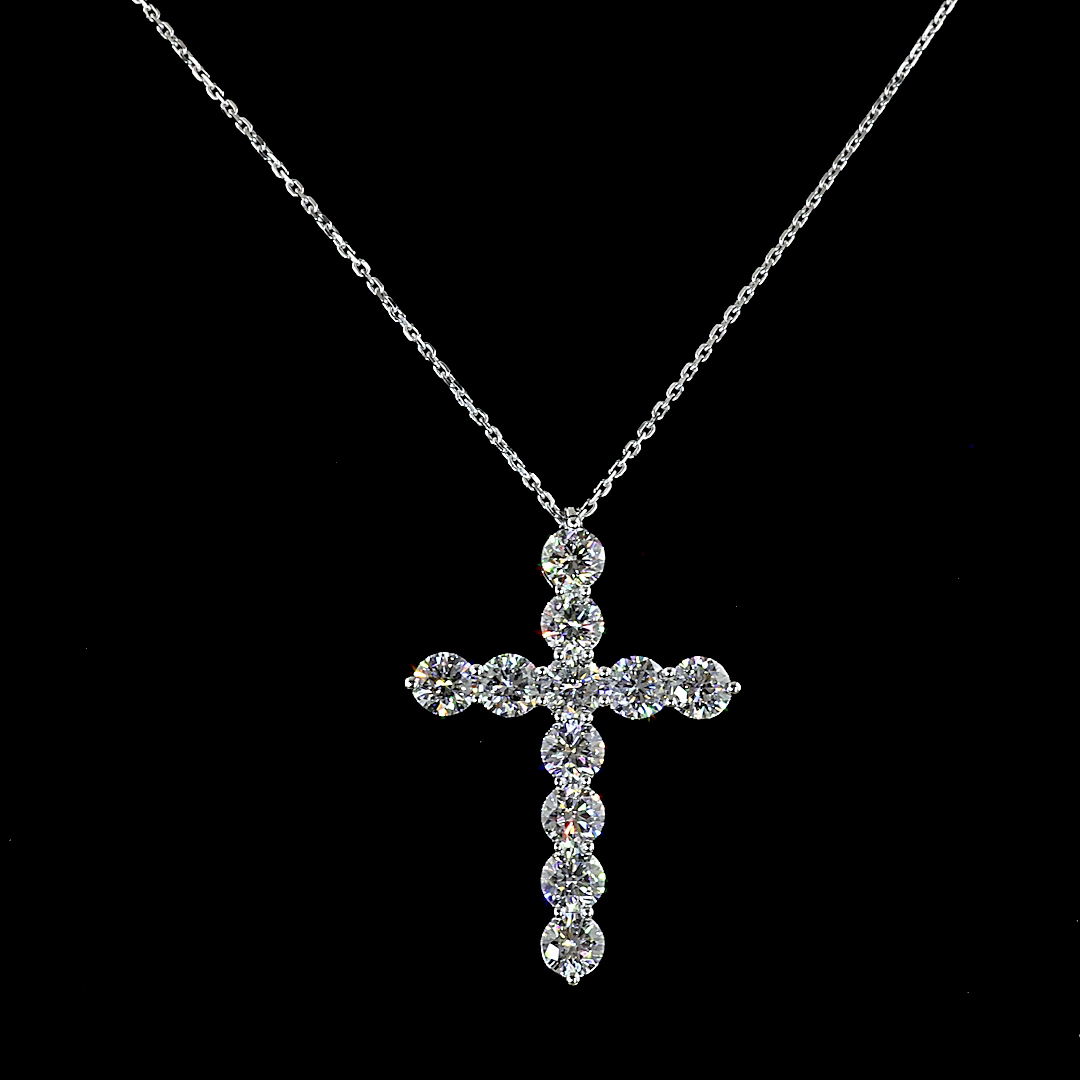 2.98 CTTW Round Natural Diamond Cross Necklace Pendant 18" (H Color and SI Clarity)