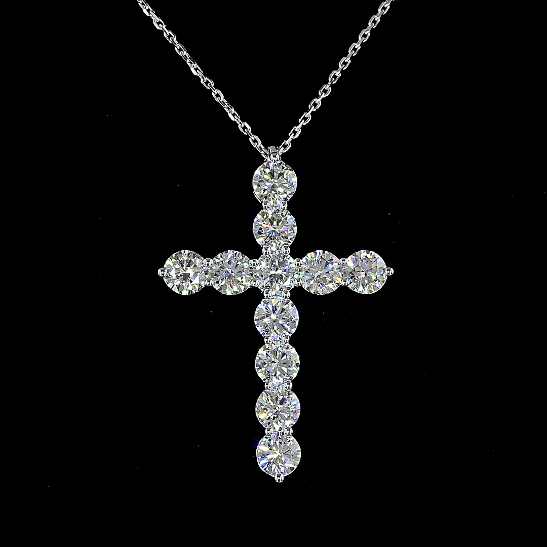 2.98 CTTW Round Natural Diamond Cross Necklace Pendant 18" (H Color and SI Clarity)