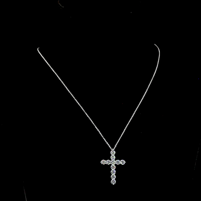 2.98 CTTW Round Natural Diamond Cross Necklace Pendant 18" (H Color and SI Clarity)