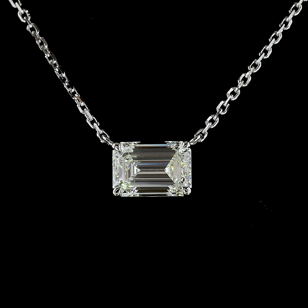 1.05 CT Emerald Lab Grown Diamond Solitaire Necklace Pendant 18" (E Color and VVS2 Clarity)