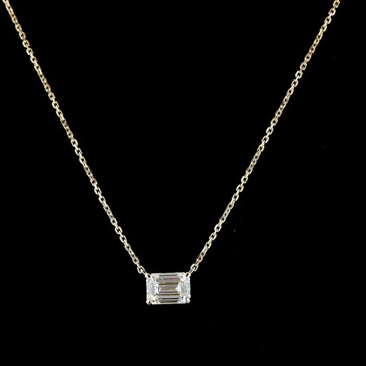 1.02 CT Emerald Lab Grown Diamond Solitaire Necklace Pendant 18" (E Color and VVS2 Clarity)