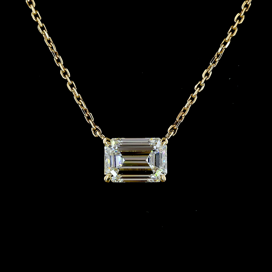 1.02 CT Emerald Lab Grown Diamond Solitaire Necklace Pendant 18" (E Color and VVS2 Clarity)