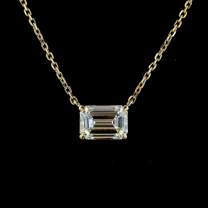 1.02 CT Emerald Lab Grown Diamond Solitaire Necklace Pendant 18" (E Color and VVS2 Clarity)