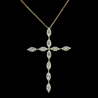 1.98 CTTW Marquise Lab Diamond Cross Necklace Pendant (F Color and VS+ Clarity)