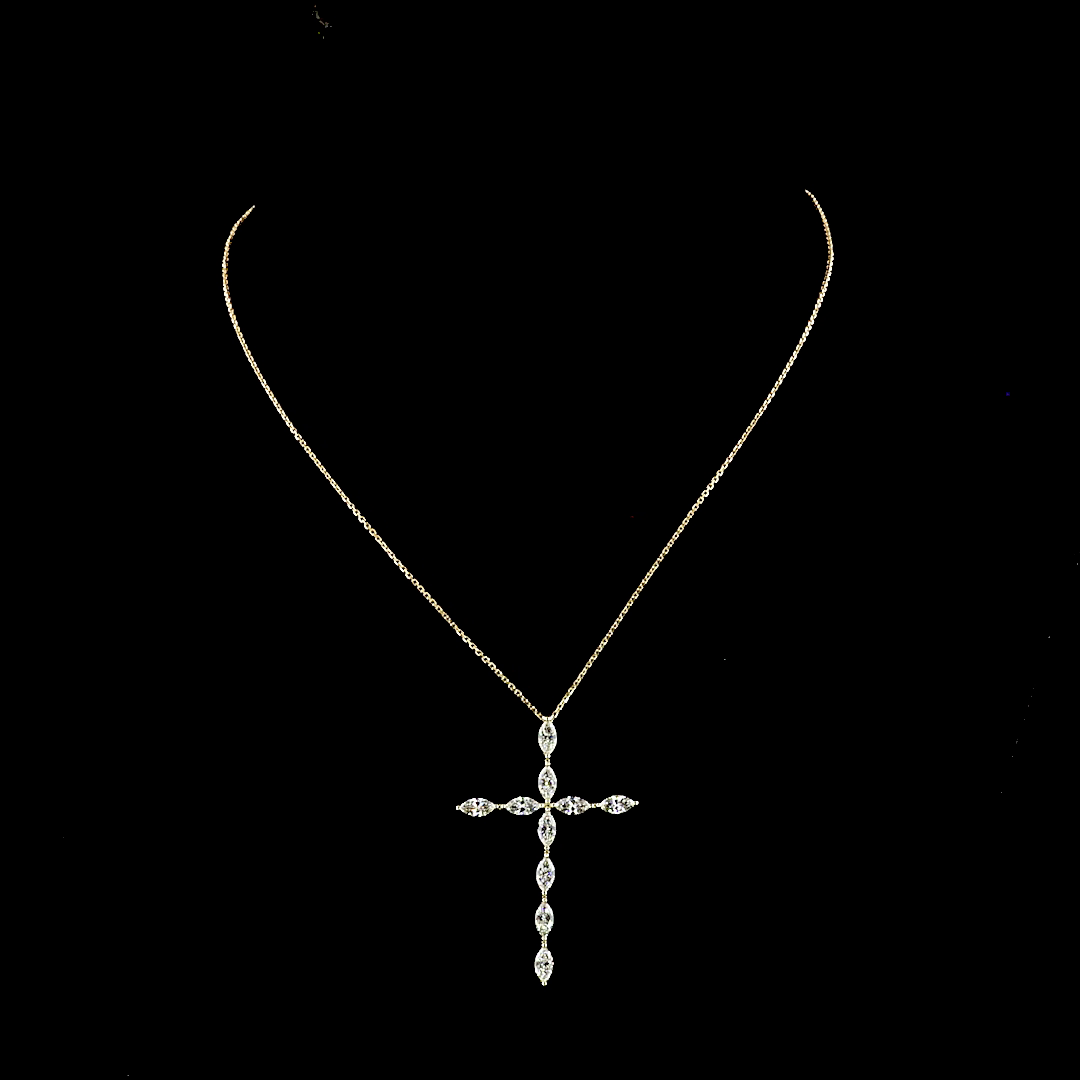 1.98 CTTW Marquise Lab Diamond Cross Necklace Pendant (F Color and VS+ Clarity)