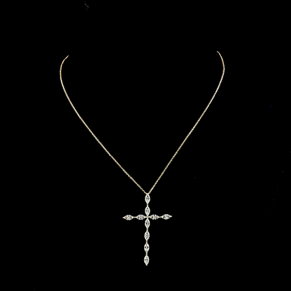 1.98 CTTW Marquise Lab Diamond Cross Necklace Pendant (F Color and VS+ Clarity)