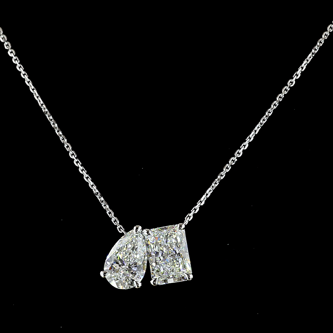 3.54 CTTW Radiant Lab Diamond Toi et Moi Necklace Pendant (D Color and VVS2 Clarity)