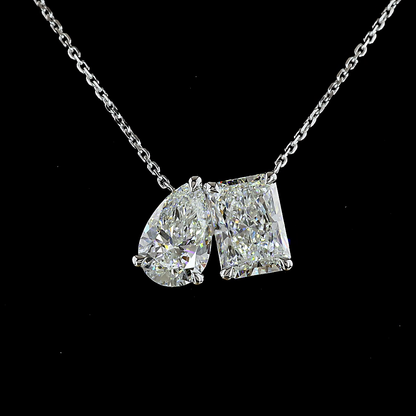 3.54 CTTW Radiant Lab Diamond Toi et Moi Necklace Pendant (D Color and VVS2 Clarity)