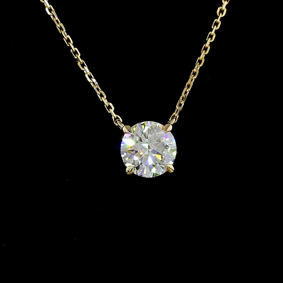 1.07 CT Round Lab Grown Diamond Solitaire Necklace Pendant 18" (D Color and VVS2 Clarity)