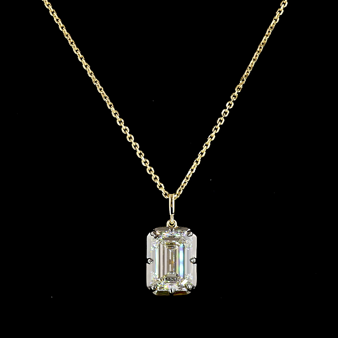 4.03 CT Emerald Lab Grown Diamond Solitaire Necklace Pendant 17" (F Color and VS1 Clarity)