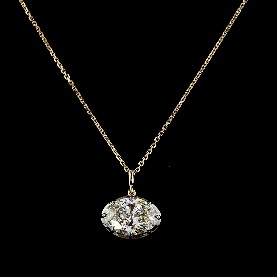4.03 CT Oval Lab Grown Diamond Solitaire Necklace Pendant 17" (F Color and VVS2 Clarity)